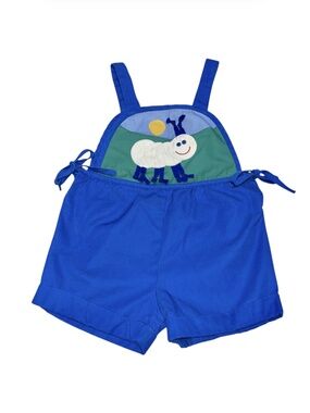 Vintage Popsicle Toddler Sz 4 Shorts Romper Outfit Hungry Caterpillar Blue Color